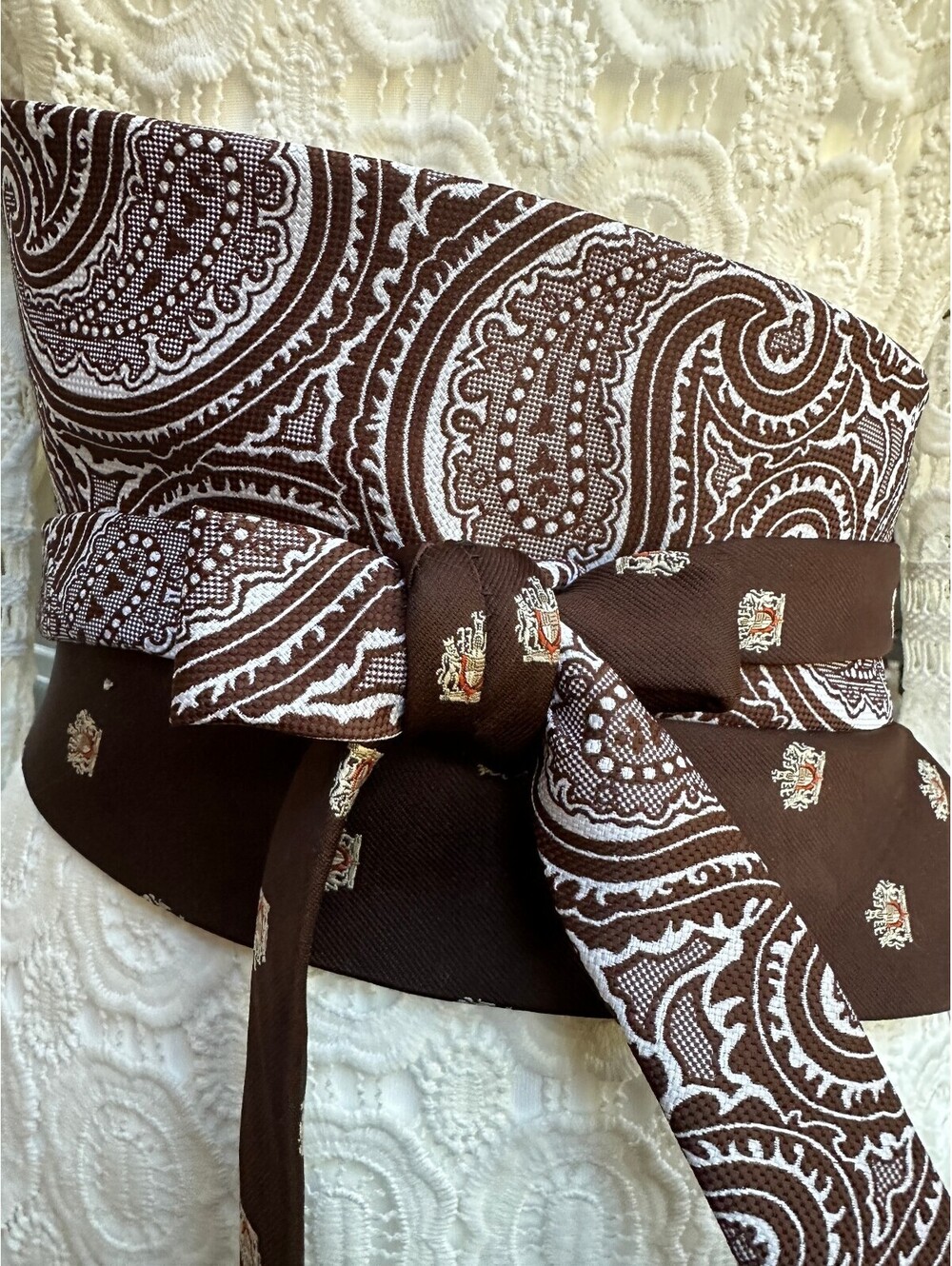Upcycled Obi Wrap Belt | Corset Waist Belt | OOAK | OS | Brown Paisley Crest